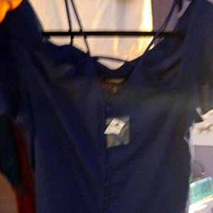 Size medium women navy blue dress blouse from express